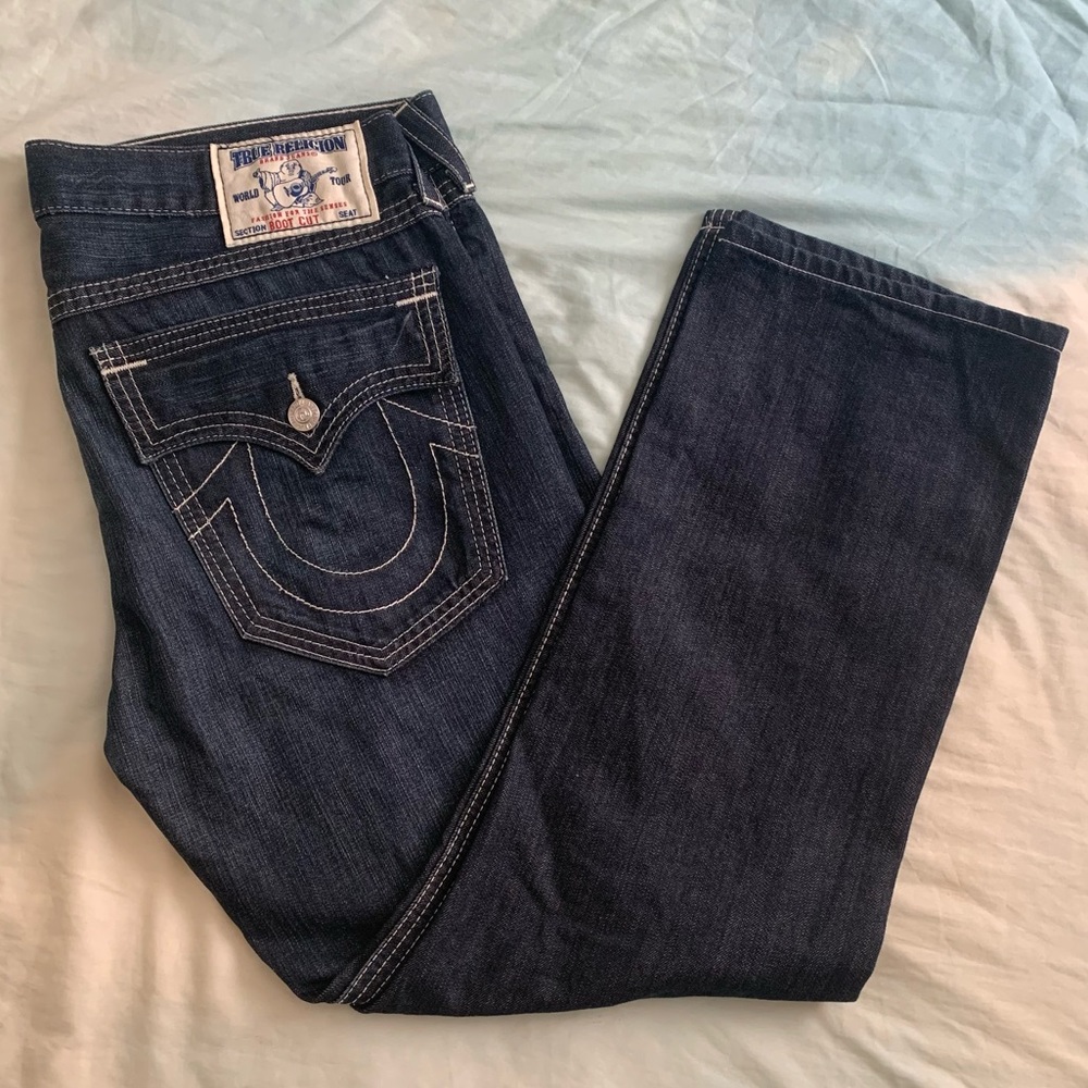 Men’s Bootcut True Religion Jeans Size 36 Waist with 30 Inseam - Dark Wash